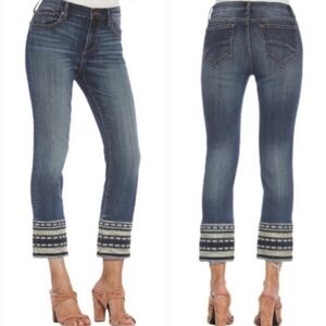 Driftwood Colette Straight Jeans Embroidered Cuff Ankle Crop Boho Free People 32
